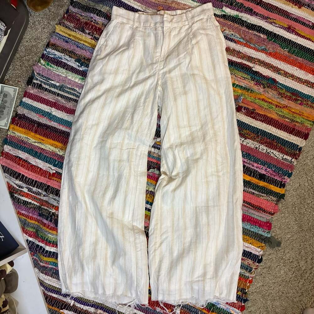 American Eagle Wide Leg Pants Size 0 Striped Linen Blend Trousers
